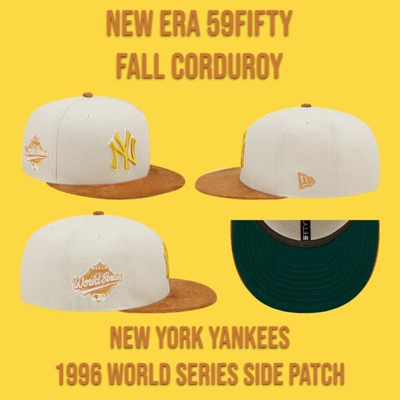 New Era New York Yankees Corduroy 59FIFTY Fitted Hat 1996 WS Side Patch 7 5/8